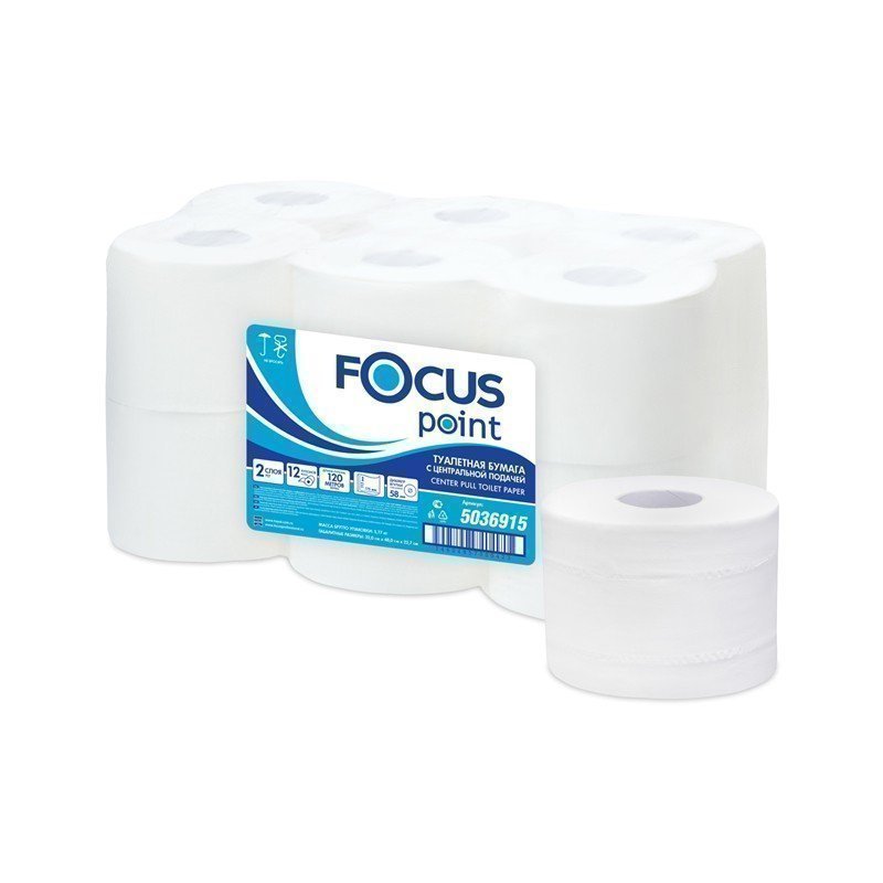 Бумага туалетная Focus Point с лист.подачей, 2 слойн, 120 м/рул, тиснение, белая