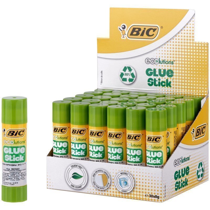 Клей-карандаш Bic "Ecolutions", 08г, с яблочным запахом