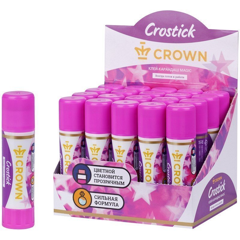 Клей-карандаш Crown "Indicator", 15г, с цветным индикатором