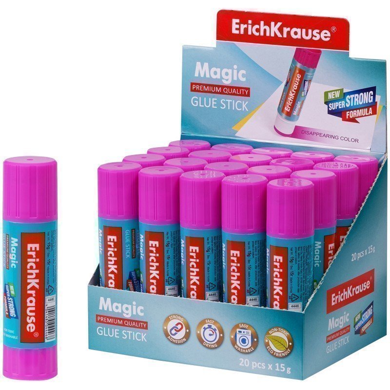 Клей-карандаш Erich Krause "Magic", 15г, с цветным индикатором