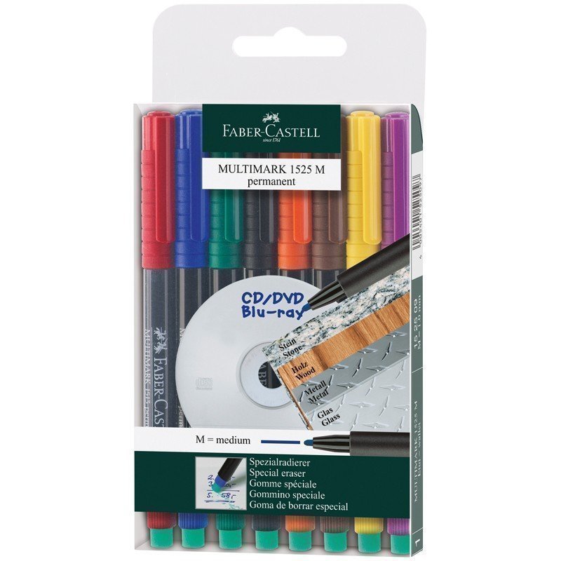 Набор перман. маркеров Faber-Castell "Multimark permanent" M, 8цв.,пулев.,1,0мм,с ласт.