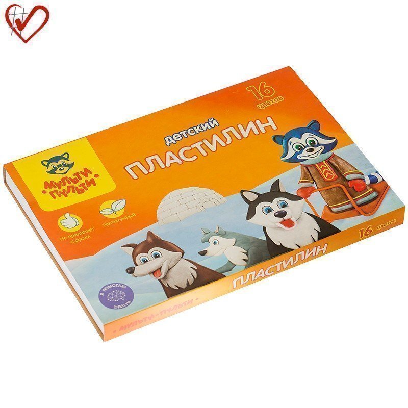Пластилин Мульти-Пульти "Енот на Аляске", 16 цветов, 240г, со стеком, картон