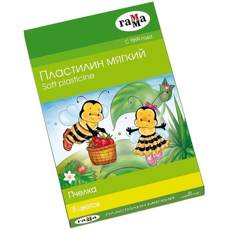 Пластилин Гамма "Пчелка", 08 цветов, восковой, мягкий, 120г, со стеком, картон