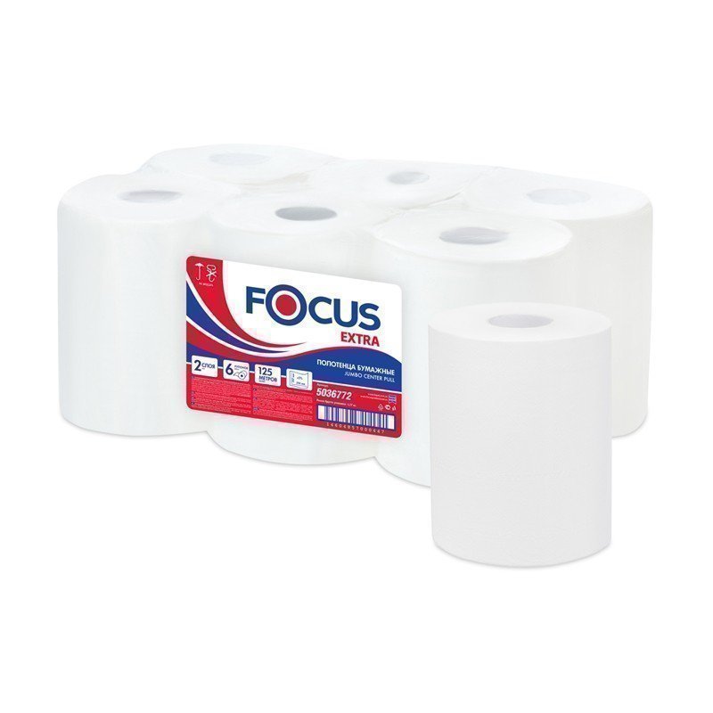 Полотенца бумажные в рулонах Focus Jumbo, 2-слойные, 125 м/рул, ЦВ, белые