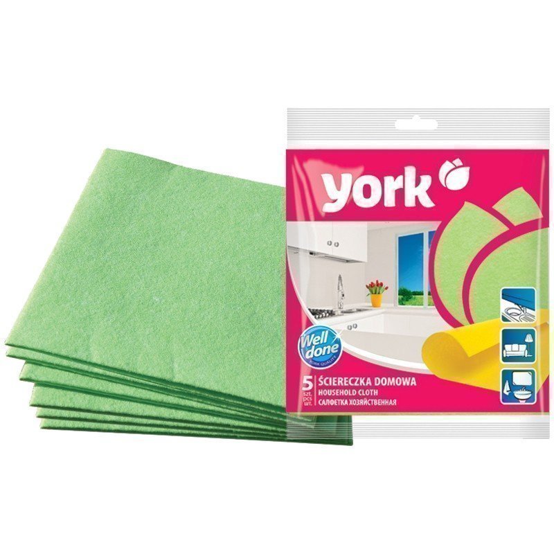 Салфетка для уборки York вискоза, 35*35см, 5шт., европодвес