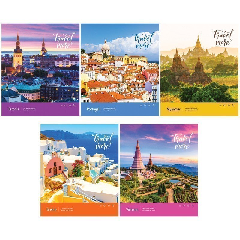 Тетрадь 48л, А5, клетка ArtSpace "Путешествия. Travel more", глянцевый УФ-лак