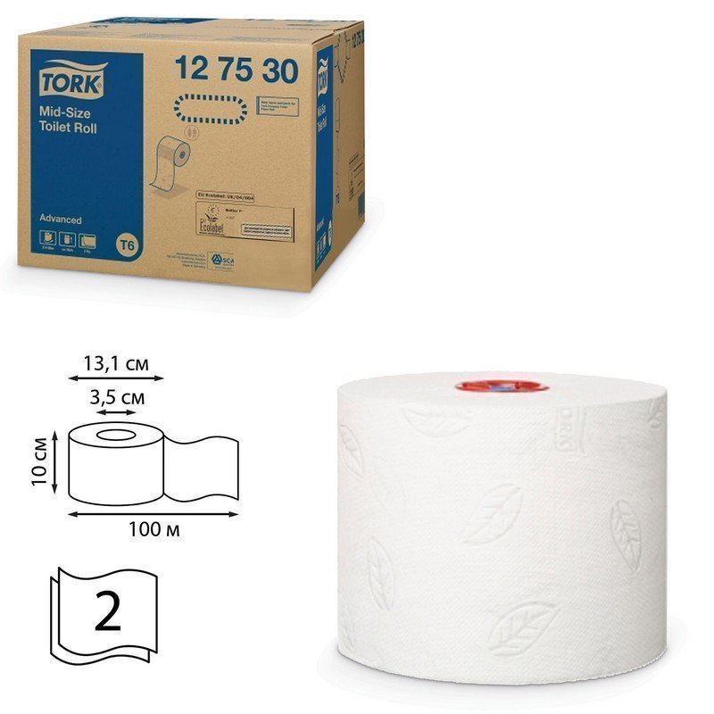 Бумага туалетная 100 м, TORK (Система Т6), комплект 27 шт, Advanced, 2-слойная, белая, 127530