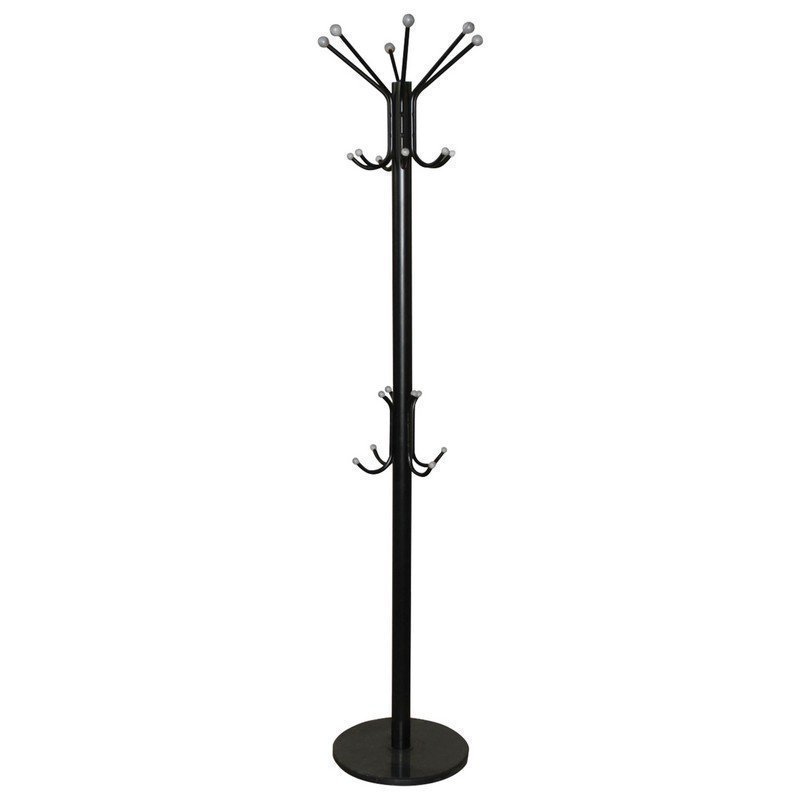 Вешалка-стойка SHT-CR450, 1,86 м, диск 37 см, 6 крючков + 4 дополнительных, металл/мрамор, черная, В1-50