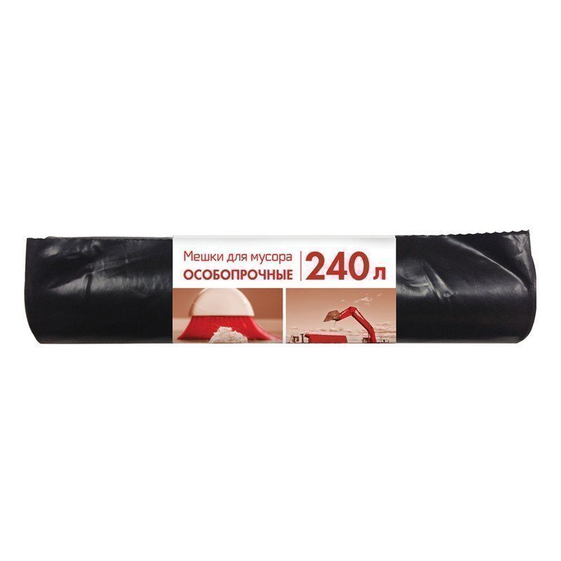 Мешки для мусора 240 л, черные, в рулоне 10 шт, ПВД, 100 мкм, 90х135 см, особо прочные, КОНЦЕПЦИЯ БЫТА, 3170