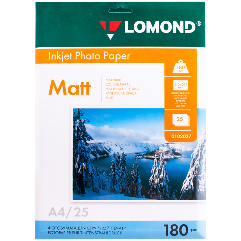 Бумага А4 для стр.принтеров LOMOND 180гр (25л) мат.одн.