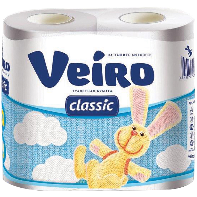 Бумага туалетная VEIRO Classic 2сл, 4рул/упак, белая