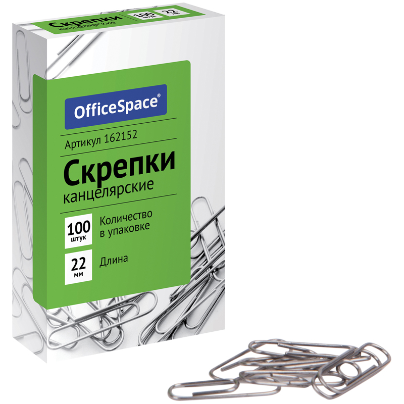 Скрепки 22мм, 100шт, карт упак