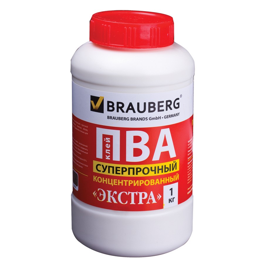 Клей ПВА BRAUBERG (БРАУБЕРГ), 1 кг, суперпрочный (керамика, ткань, кожа, дерево, бумага, картон)