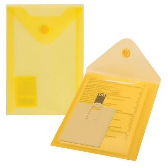 Папка-конверт с кнопкой BRAUBERG, А6, 105х148 мм, 180 мкм, желтая
