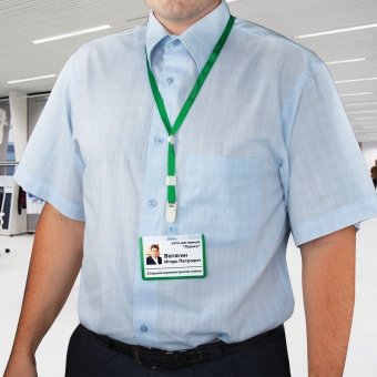 Лента для бейджей BRAUBERG, 45 см, съемный пластиковый клип-замок, с петелькой, зеленая