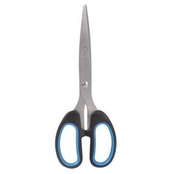 Ножницы BRAUBERG "Classic+", 205 мм, классической формы, резиновые вставки, черно-синие