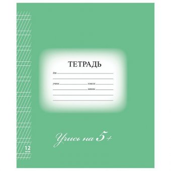 Тетрадь 12 листов, частая косая линия, "5-ка зеленая" BRAUBERG обложка мелованный картон, блок офсет