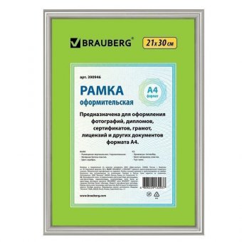 Рамка 21х30 см, пластик, багет 12 мм, BRAUBERG "HIT2", серебро, стекло