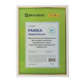 Рамка 21х30 см, пластик, багет 12 мм, BRAUBERG "HIT2", белая с золотом, стекло