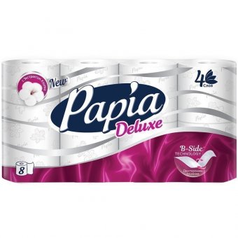 Бумага туалетная Papia "Deluxe", 4-слойная,  8шт., тиснение, белая