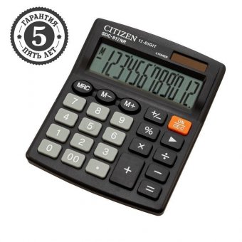 Калькулятор настольный Citizen SDC812NR, 12 разр., двойное питание, 127*105*21мм, черный