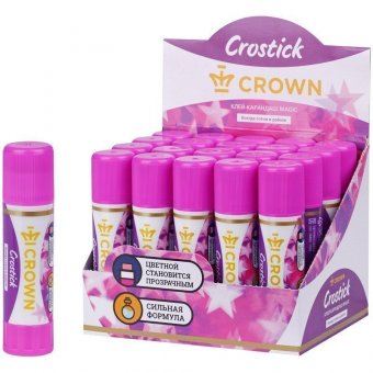 Клей-карандаш Crown "Indicator", 15г, с цветным индикатором
