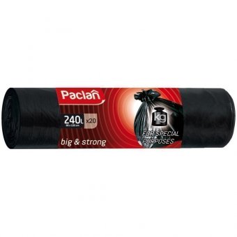 Мешки для мусора 240л Paclan "Big&Strong" ПВД, 140*90см, 20шт., черные, в рулоне