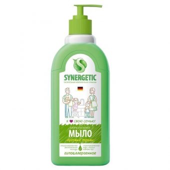 Мыло жидкое Synergetic "Луговые травы", биоразлагаемое, с дозатором, 500мл