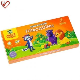 Пластилин Мульти-Пульти "Приключения Енота", 06 цветов, 120г, со стеком, картон