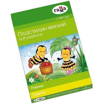 Пластилин Гамма "Пчелка", 08 цветов, восковой, мягкий, 120г, со стеком, картон