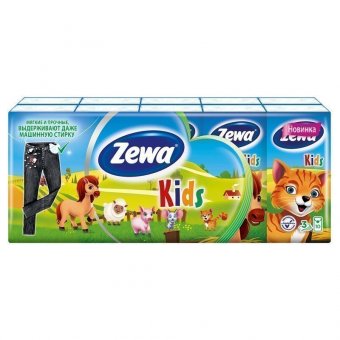Платки бумажные носовые Zewa "Kids", детские, 10 пачек по 10шт.