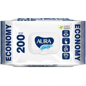 Салфетки влажные Aura "Family", 200шт., для всей семьи, клапан
