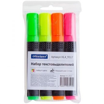 Набор текстовыделителей OfficeSpace 4цв., 1-4мм, чехол с европодвесом