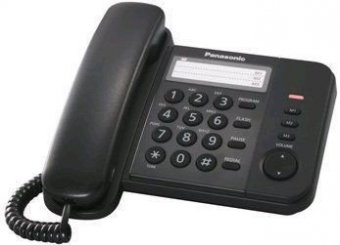 Телефон проводной Panasonic KX-TS2352RUB, повторный набор, индикатор вызова, черный