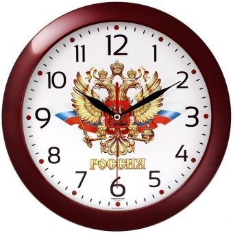 Часы настенные ход плавный, Troyka 11131176, круглые, 29*29*3,5, бордовая рамка