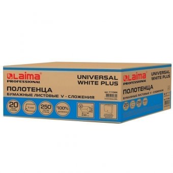 Полотенца бумажные 250 шт, LAIMA (H3), UNIVERSAL WHITE PLUS, 1-слойные, белые, КОМПЛЕКТ 20 пачек, 23х21, V-сло