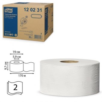 Бумага туалетная 170 м, TORK (Система Т2), комплект 12 шт, Advanced, 2-слойная, белая, 120231