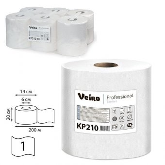 Полотенца бумажные с центральной вытяжкой VEIRO (Система M2), КОМПЛЕКТ 6 шт, Comfort, 200 м, белые, КР210
