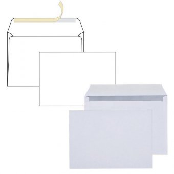 Конверты С4 (229х324 мм), отрывная полоса, белые, 90 г/м2, КОМПЛЕКТ 250 шт, внутренняя запечатка, С4.01С.250