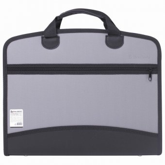 Портфель-сумка пластиковый BRAUBERG А4+ (375х305х60 мм), 4 отделения, 2 кармана, серый, 228685
