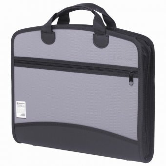 Портфель-сумка пластиковый BRAUBERG А4+ (375х305х60 мм), 4 отделения, 2 кармана, серый, 228685