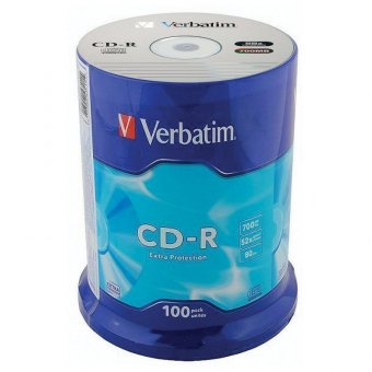 Диски CD-R VERBATIM 700 Mb 52х, КОМПЛЕКТ 100 шт, Cake Box, 43411