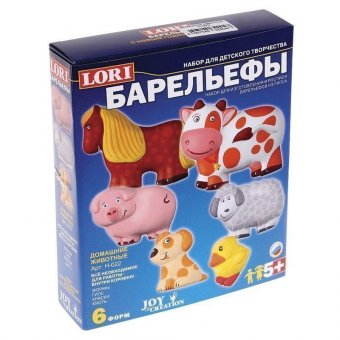 Набор для отливки барельефов "Домашние животные", 6 форм, гипс, краски, кисть, LORI, Н-022