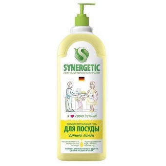 Средство для мытья посуды 1 л SYNERGETIC "Лимон", антибактериальное, дозатор, 103101