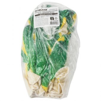 Перчатки хлопчатобумажные, КОМПЛЕКТ 5 ПАР, 13 класс, 40-42 г, 100 текс, ДВОЙНОЙ латексный облив, ЛАЙМА ЛЮКС, 6