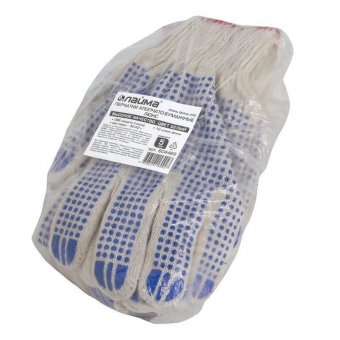 Перчатки хлопчатобумажные, КОМПЛЕКТ 5 пар, 10 класс, 40-42 г, 116 текс, ПВХ-точка, ЛАЙМА ЛЮКС, БЕЛЫЕ, 604469