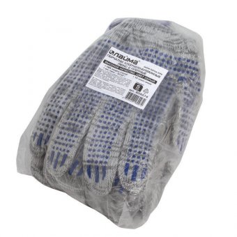 Перчатки хлопчатобумажные, КОМПЛЕКТ 5 ПАР, 10 класс, 50-52 г, 133 текс, ПВХ-точка, ЛАЙМА ЛЮКС 2, СЕРЫЕ, 604474