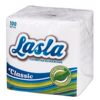 Салфетки бумажные 100 шт, 23х24 см, LASLA "Classic", белые, 100% целлюлоза