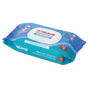 Салфетки влажные, 72 шт, ЛАЙМА Antibacterial, антибактериальные, клапан крышка, 129997