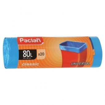Мешки для мусора 80 л, синие, в рулоне 20 шт, ПНД, 12 мкм, 70х90 см, PACLAN "Classic", 402054